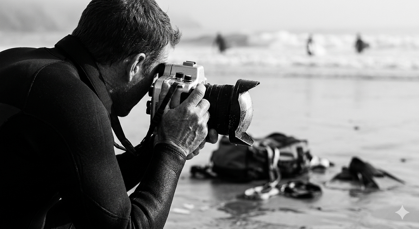 Surf videographer filming at the beach